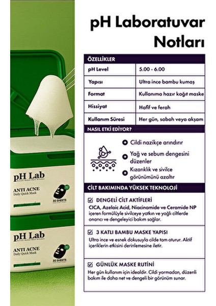 Anti Acne Günlük Kağıt Yüz Maskesi 30'lu Paket Alkol İçermeyen Tüm Cilt Tipleri için