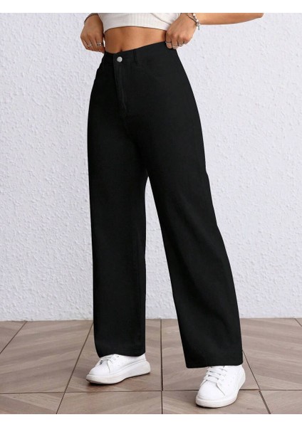 Kadın Baggy Fit Yüksek Bel Denim Jean Yıkamalı Pantolon