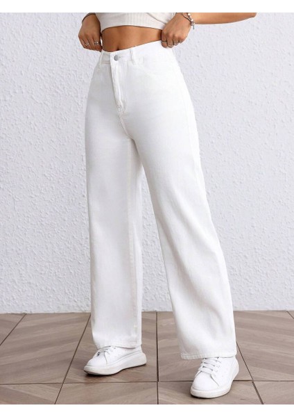 Kadın Baggy Fit Yüksek Bel Denim Jean Yıkamalı Pantolon