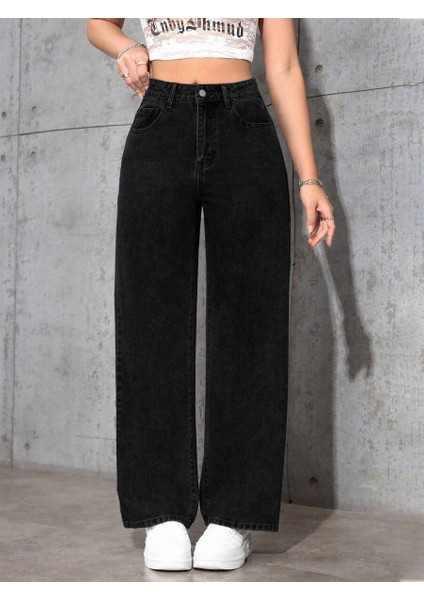 Kadın Baggy Fit Yüksek Bel Denim Jean Yıkamalı Pantolon modelleri