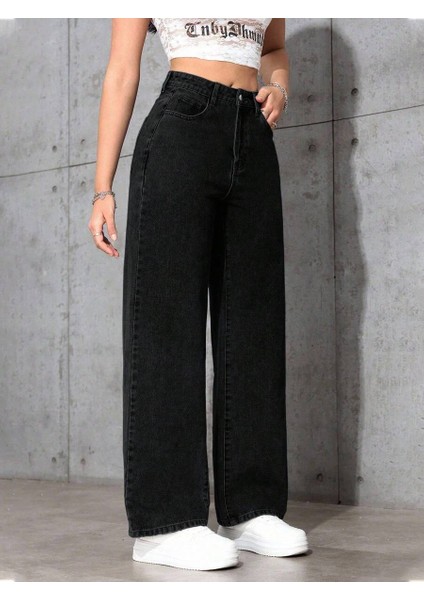 Kadın Baggy Fit Yüksek Bel Denim Jean Yıkamalı Pantolon fırsatları