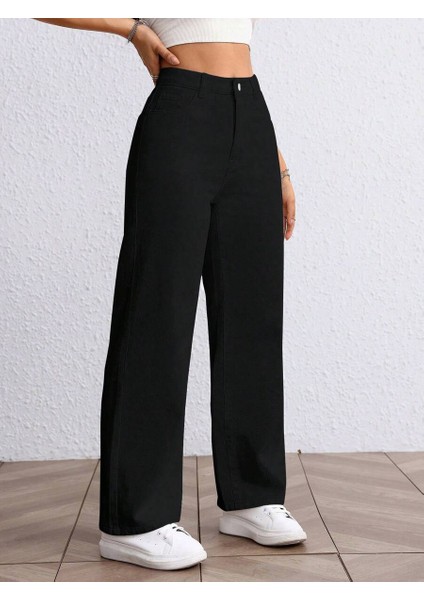 Kadın Baggy Fit Yüksek Bel Denim Jean Yıkamalı Pantolon fırsatları