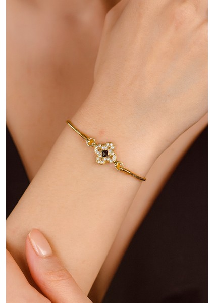 Mineli 4 Yapraklı Yonca 14K Altın Kaplama Bileklik