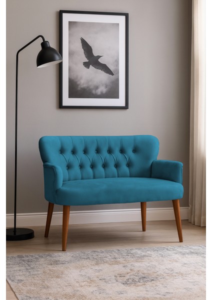 - Roma Modern Ikili Koltuk Kanepe - Babyface Kumaş - Ahşap Ayak - Petrol