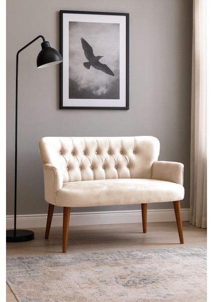 - Roma Modern Ikili Koltuk Kanepe - Babyface Kumaş - Ahşap Ayak - Krem