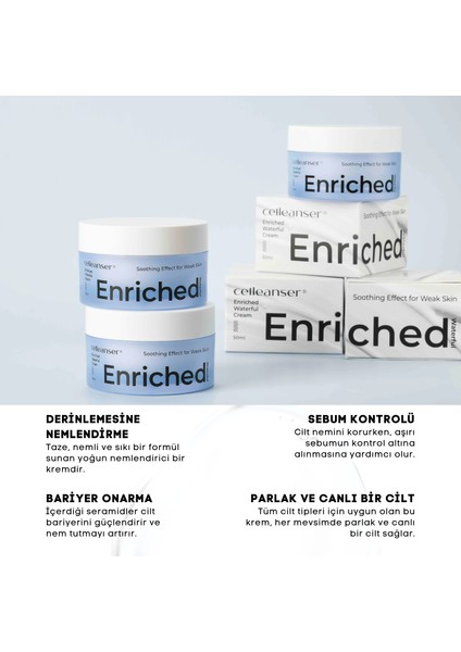 Derinlenmesine Nemlendiren, Sebum Kontrolü Sağlayan Zenginleştirilmiş Krem modelleri