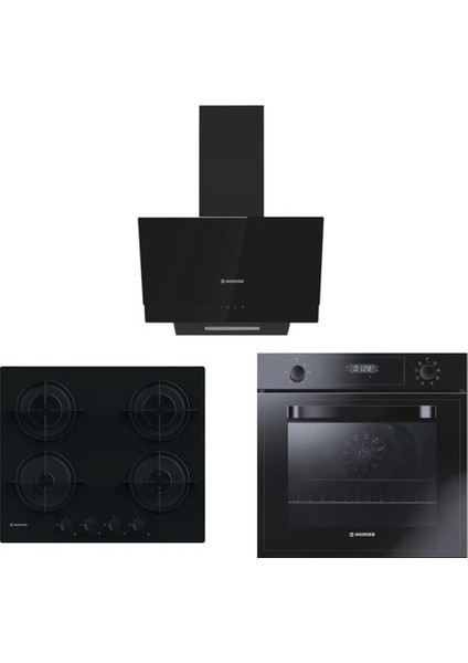 Siyah Cam Ankastre Set (HDG6C2GBTK Davlumbaz, HVW6MBB Ocak, HOT3051BI/E Fırın)
