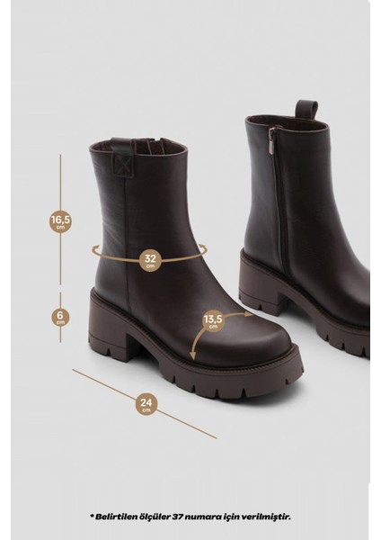 Kadın Hakiki Deri Günlük Bot Kalın Tırtıklı Taban Fesko