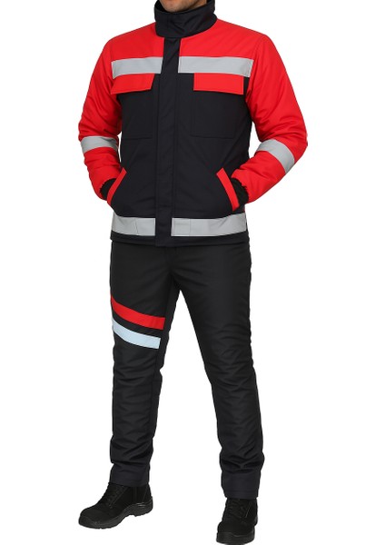 Motorcu Mont & Pantolon Takımı – Kışlık Lacivert Kırmızı, Su ve Rüzgar Geçirmez, Elyaflı, Reflektörlü fiyatları
