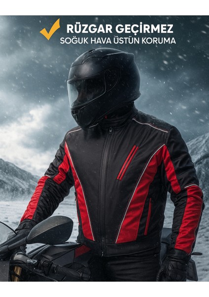 Kışlık Motorcu Montu – Rüzgar ve Su Geçirmez, Reflektörlü, Soğuk Hava Koruması