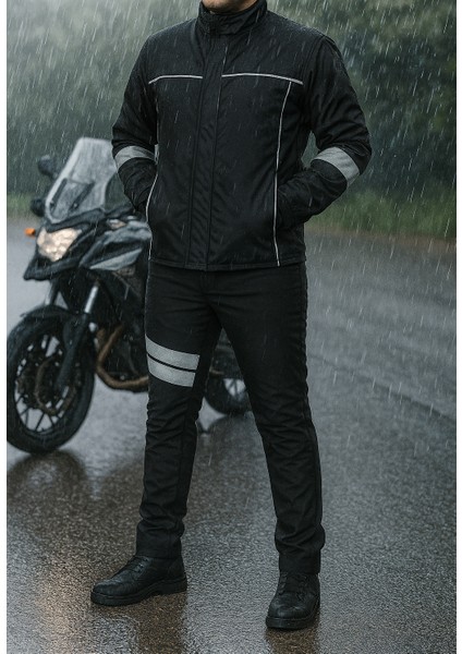 Motorcu Kışlık Mont & Pantolon Takımı – Su ve Rüzgar Geçirmez, Elyaflı, Reflektörlü