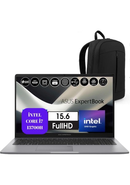 expertbook P1 P1503 Intel Core I7-13700H 64GB Ddr5 1tb SSD W11P 15.6 Fhd Taşınabilir Bilgisayar P1503CVA-I7641W11P + Sırt Çantası