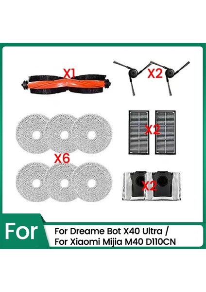 Dream Bot X40 Için Ultra Xiaomi Mijia M40 D110CN Vakum Süpürge Parçaları Ana Yan Fırça Paspas Bez Toz Torba Filtre (Yurt Dışından)