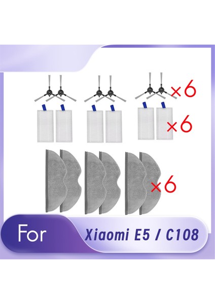 Xiaomi Için 18 Pcs E5 / C108 Süpürme Robot Aksesuarları Temizleyici Parçalar Değiştirme Ana Yan Fırça Fırlatma Filtre Seti Toz Çantası (Yurt Dışından)