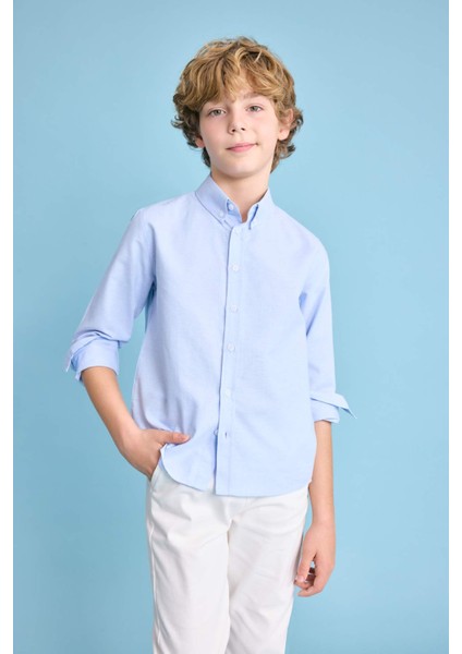 Erkek Çocuk Oxford Basic Düz Uzun Kollu Gömlek