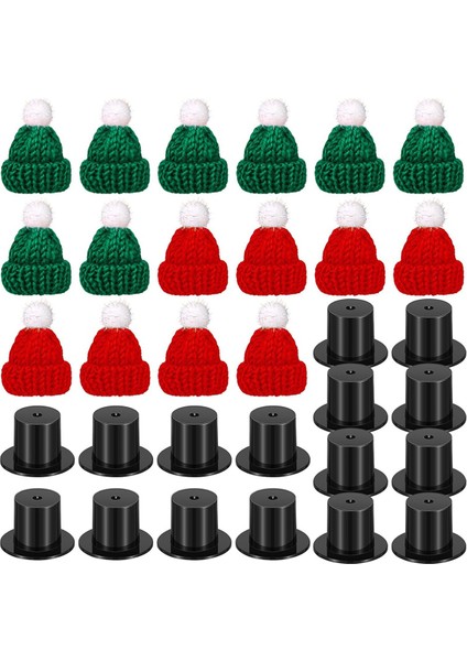32PCS Bebek Mini Şapkalar, 16 Mini Örgü Noel Baba Şapkası ve 16 Siyah Plastik Noel Şapkası Minyatür Plastik Üst Şapkalar Içerir (Yurt Dışından)