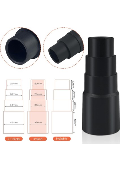 6 Paket Vakum Süpürge Adaptörleri 4 Katman Siyah, Hortum Adaptör Vakum Süpürücü 25 mm Ila 42 Mm, Hortum Redüktör (Yurt Dışından) modelleri