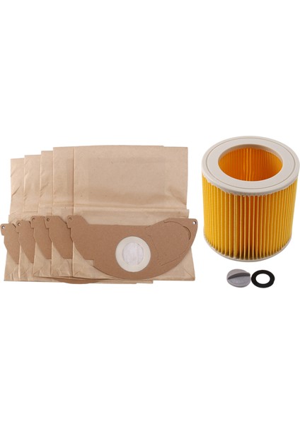 1pcs Toz Hepa Filtreleri+5pcs Karcher Vakum Süpürgeleri Için Kağıt Poşetler Parçalar Kartuş Kartuşları Hepa Filtresi WD33.200 Mv2 Mv3 Wd3 (Yurt Dışından)