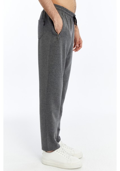 Erkek Gri Fermuar Cepli Düz Paça Eşofman ALT-P601