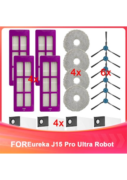 Eureka J15 Pro Ultra Robot Vakum Süpürge Parçaları, Yıkanabilir ve Yeniden Kullanılabilir, Filtreler, Yan Fırçalar, Paspas, Toz Torbaları (Yurt Dışından)