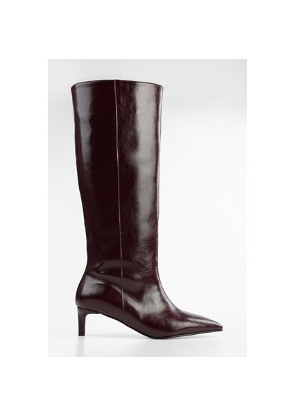 Kadın Blaze Bordo Cilt Kısa Sivri Topuklu Çizme Suni Deri 4,5 cm fiyatları