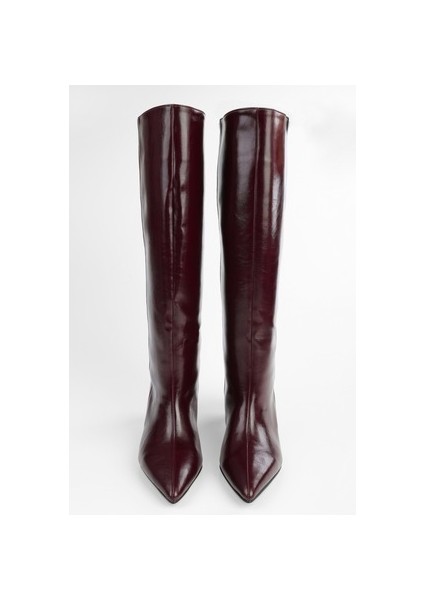 Kadın Blaze Bordo Cilt Kısa Sivri Topuklu Çizme Suni Deri 4,5 cm modelleri