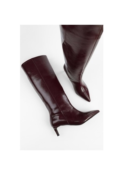 Kadın Blaze Bordo Cilt Kısa Sivri Topuklu Çizme Suni Deri 4,5 cm fırsatları