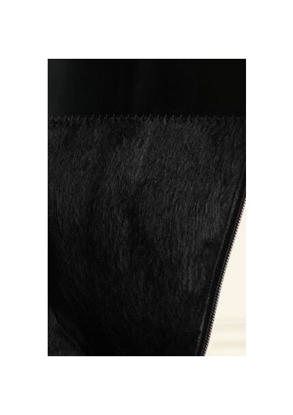 Kadın Klasik Siyah Çizme Suni Deri 3 cm Topuk İnce Suni Kürk Astarlı