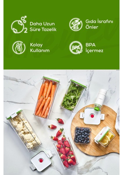 13'lü Vakumlu Saklama Kabı Seti | 2x(2 Lt-1,3 Lt-0,5 Lt) Kap + Şarjlı Pompa + 6x Vakumlu Poşet fırsatları