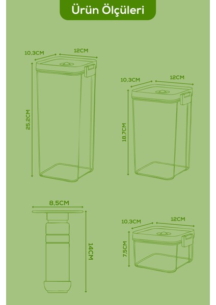 7'li Vakumlu Saklama Kabı Seti | 2x(2 Lt-1,3 Lt-0,5 Lt) Kap + Manuel Pompa fiyatları