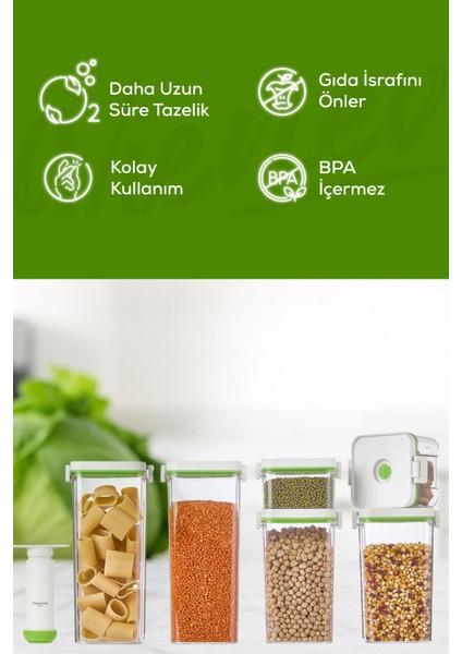 7'li Vakumlu Saklama Kabı Seti | 2x(2 Lt-1,3 Lt-0,5 Lt) Kap + Manuel Pompa fırsatları