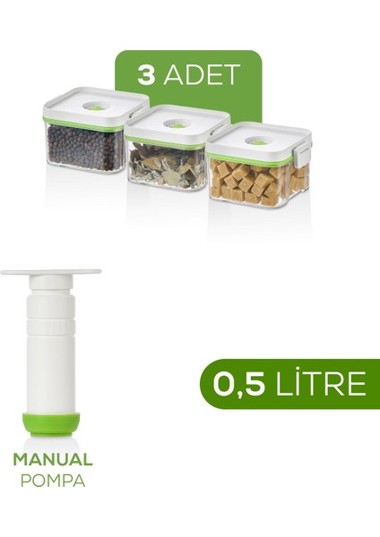 4'lü Vakumlu Saklama Kabı Seti | 3x 0,5 Litre Kap + Manuel Pompa fiyatları