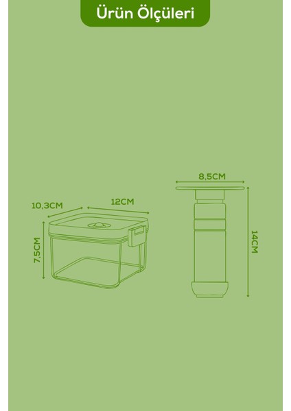 7'li Vakumlu Saklama Kabı Seti | 6x 0,5 Litre Kap + Manuel Pompa modelleri