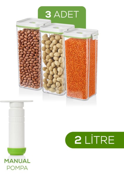 4'lü Vakumlu Saklama Kabı Seti | 3x 2 Litre Kap + Manuel Pompa fiyatları