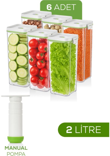 7'li Vakumlu Saklama Kabı Seti | 6x 2 Litre Kap + Manuel Pompa fiyatları