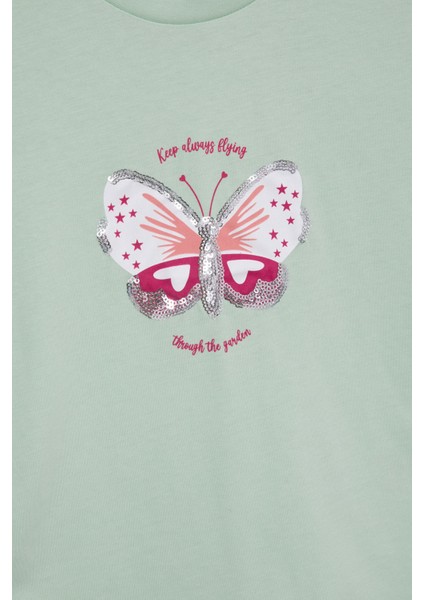 Yeşil Kelebek Baskılı Payetli Kız Çocuk Tişört 20999 fiyatları