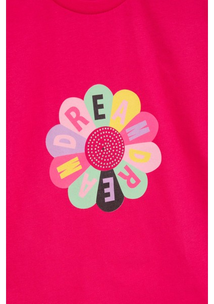 Fuşya Dream Baskılı Payetli Kız Çocuk Kısa Kol Tişört 21004 modelleri
