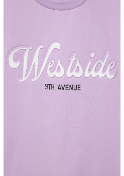 Lila West Side Kabartmalı Yazılı Kız Çocuk Bisiklet Yaka Tişört 20975 fiyatları
