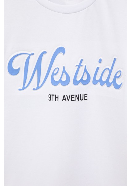 Ekru West Side Kabartmalı Yazılı Kız Çocuk Bisiklet Yaka Tişört 20976 fiyatları