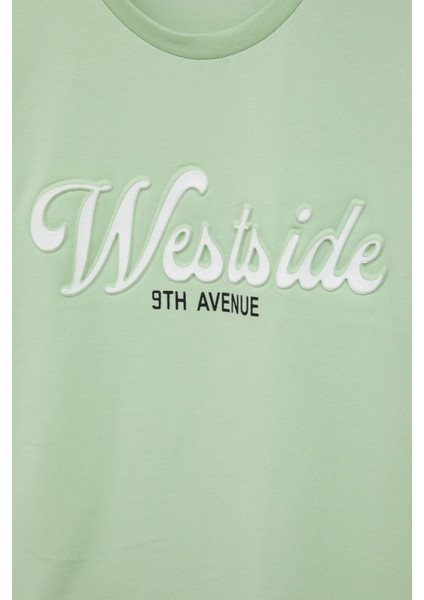 Yeşil West Side Kabartmalı Yazılı Kız Çocuk Bisiklet Yaka Tişört 20974 fiyatları