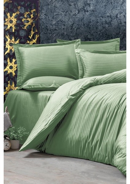 Stripe Çift Kişilik Pollysaten Nevresim Takımı Yeşil