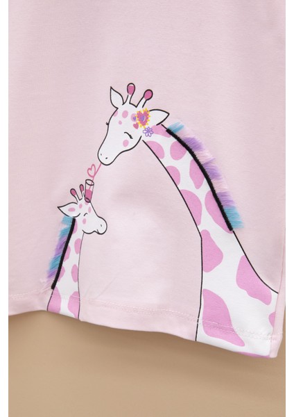 Pembe Zürafa Baskılı Fırfırlı Kız Bebek Kısa Kol Tişört 20991 fiyatları