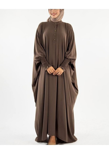 Düğme Detaylı Yarasa Kol Medine Ipeği Cilbab