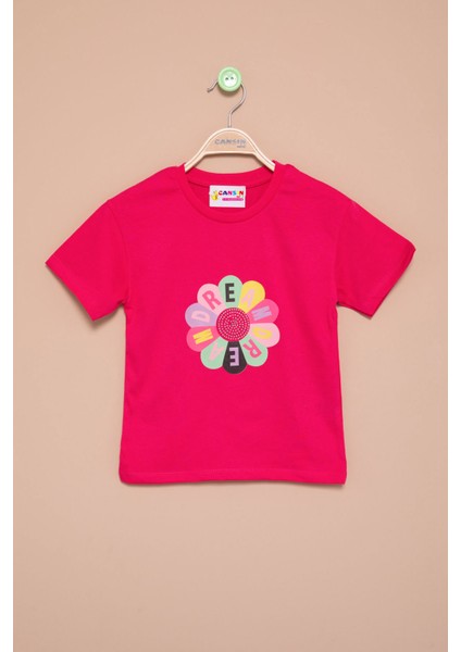 Fuşya Dream Baskılı Payetli Kız Çocuk Kısa Kol Tişört 21004