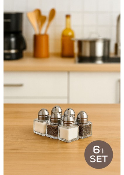 6'lı Mini Kare Tuzluk ve Biberlik Seti