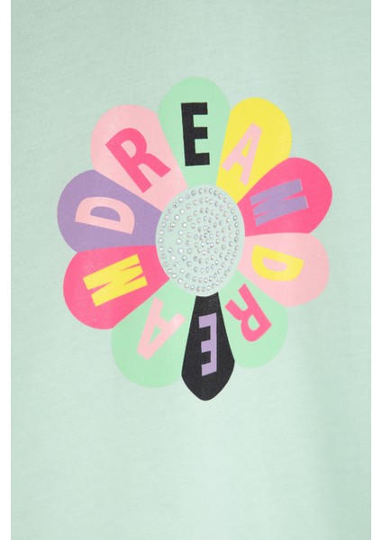 Yeşil Dream Baskılı Payetli Kız Çocuk Kısa Kol Tişört 21003 modelleri