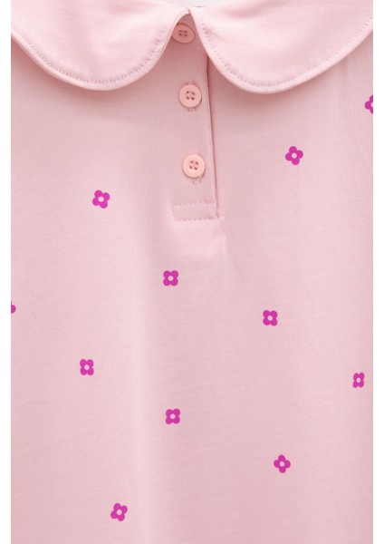 Pembe Çiçek Desenli Düğmeli Yaka Kız Çocuk Tişört 20990 fiyatları