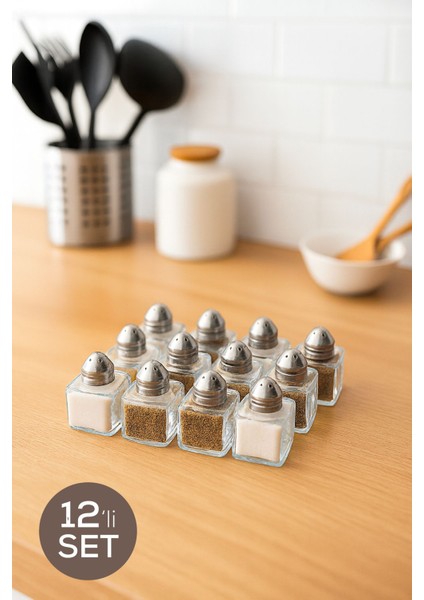 12'li Mini Kare Tuzluk ve Biberlik Seti