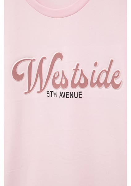 Pembe West Side Kabartmalı Yazılı Kız Çocuk Bisiklet Yaka Tişört 20973 fiyatları