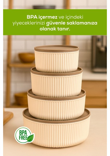 16'lı Çizgili Yuvarlak Saklama Kabı Seti Bej fiyatları